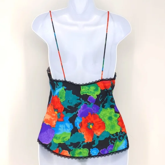 VTG 90s Indulgence Shiny Satin Jewel Toned Floral Camisole Size 34 Made in USA - Picture 2 of 7